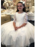 Elbow Sleeve Ivory Lace Tulle Flower Girl Dress
